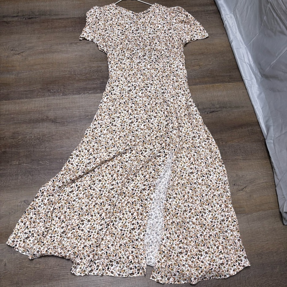 Nordstrom Cream and Brown Floral Maxi Dress